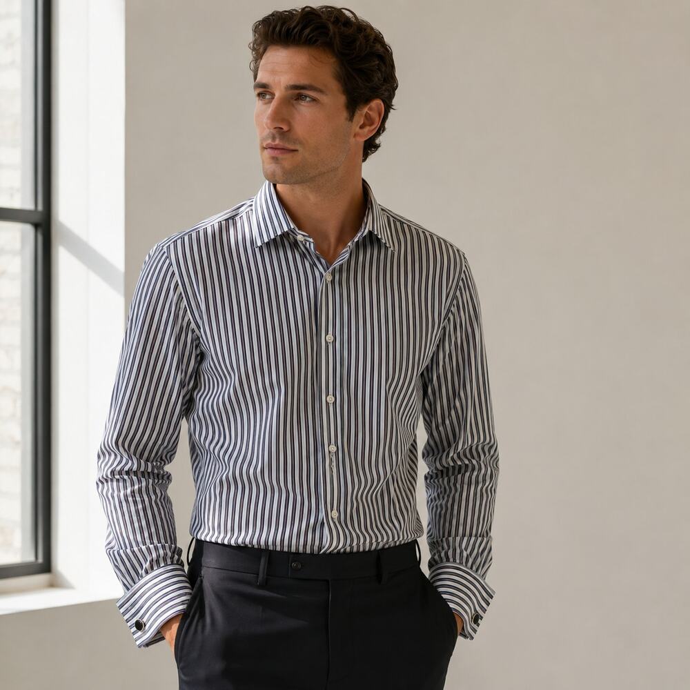 Michael Kors striped button up French cuff dress shirt 17 34/35